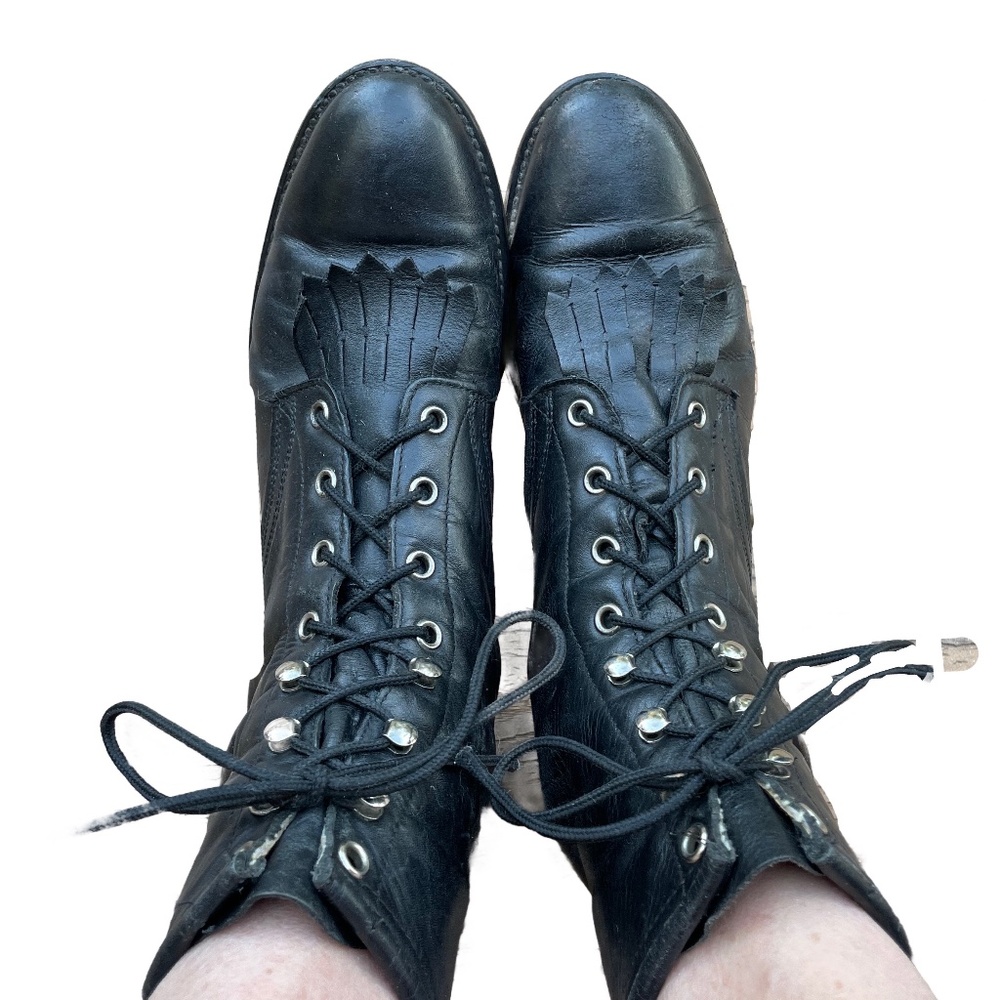 ❣️SOLD❣️ LAREDO Women's Black Leather Roper Kiltie Western Cowboy Boots
